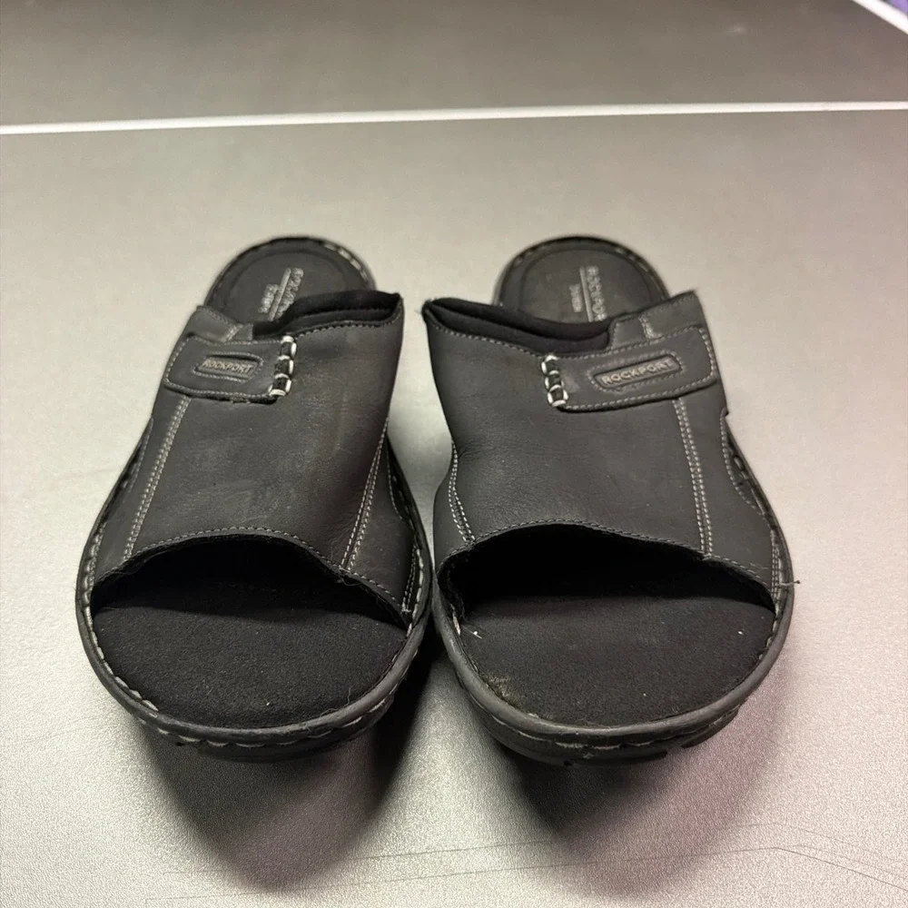 Rockport Darwyn Slide Black Leather Mens Sandals truTECH CI5687 Size 9.5 W